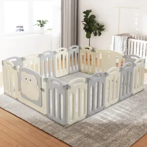 16-Panel Foldable Baby Playpen, Safety Lock, Non-Toxic HDPE - Keezi