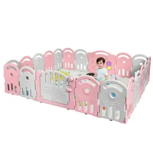 20-Panel Playpen with Music Box & Basketball Hoop-Pink