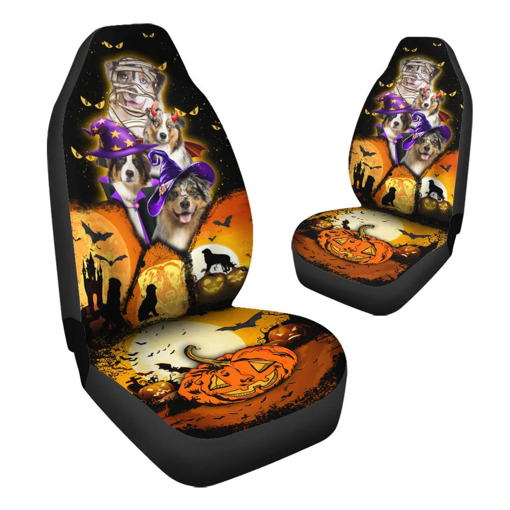 Australian Shepherd Halloween Pumpkin Scary Car Seat Covers