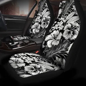 Black And White Tropical Palm Leaf Art Pattern Car Seat Covers