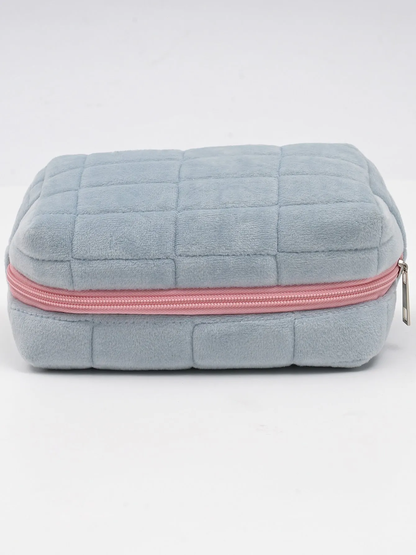 Blue Plush Minimalist Square Makeup Bag Cosmetic Organizer Toiletries Bag Makeup