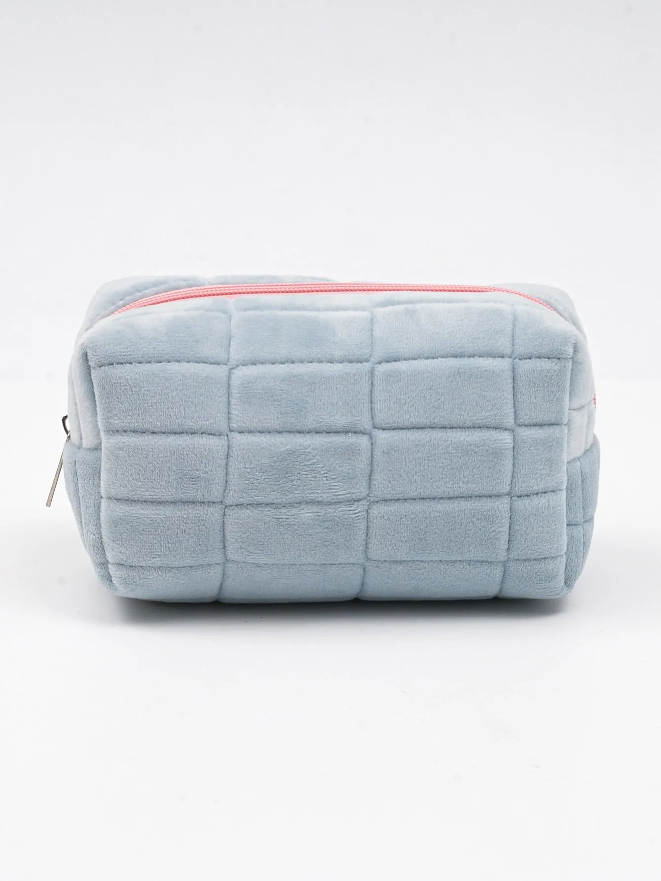 Blue Plush Minimalist Square Makeup Bag Cosmetic Organizer Toiletries Bag Makeup