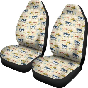 Cartoon Dairy Cow Farm Pattern Print Universal Fit Car Seat Covers