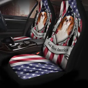 Cavalier King Charles Spaniel Dog Inside Flag Gob Bless America  Car Seat Covers