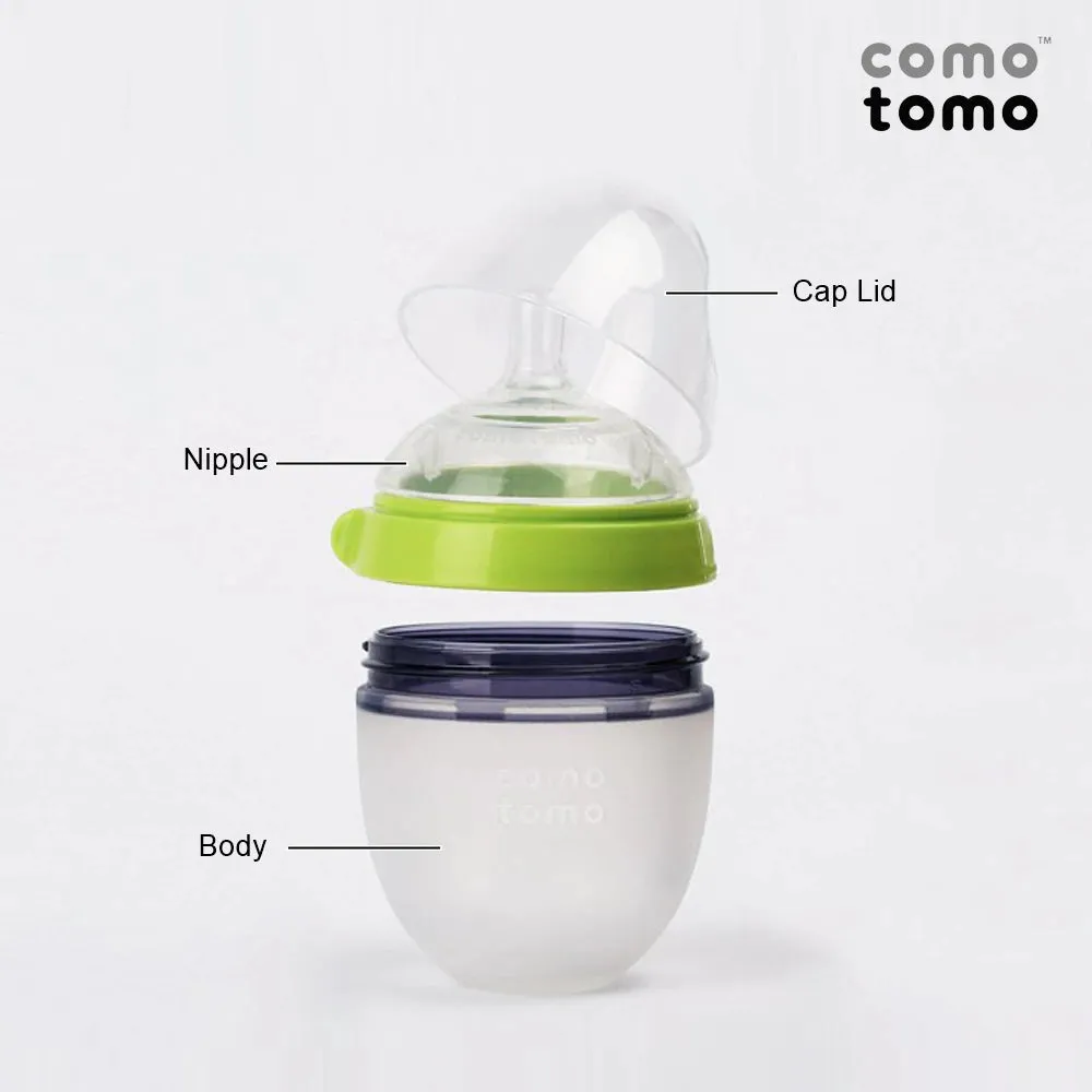 Comotomo Natural Feel Anti-Bacterial Heat Resistance Silicon Baby Bottle 150ml (Green)