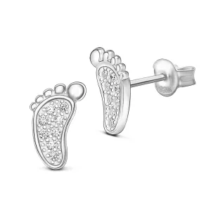 CZ Baby Feet Sterling Silver Stud Earrings