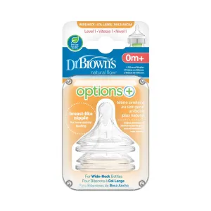 Dr. Brown's Options  Natural Flow Wide-Neck Bottle Nipples Level 1 (0M ) 2 Pack