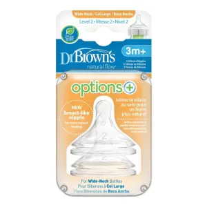 Dr. Brown's Options  Natural Flow Wide-Neck Bottle Nipples Level 2 (3M  Medium Flow) 2 Pack