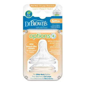 Dr. Brown's Options  Natural Flow Wide-Neck Bottle Nipples Level 3 (6M  Fast Flow) 2 Pack