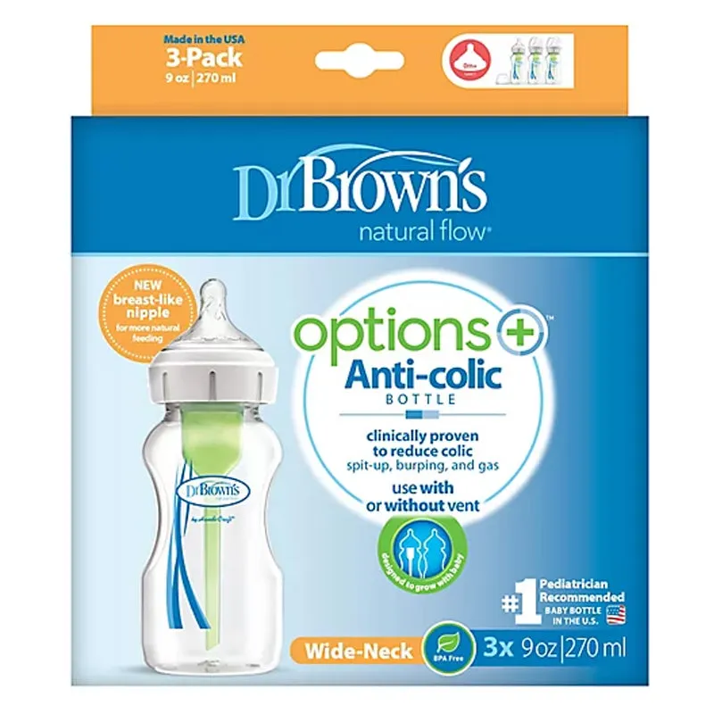 Dr. Brown's Options  Wide-Neck Anti-Colic Baby Bottle 9oz-3pack