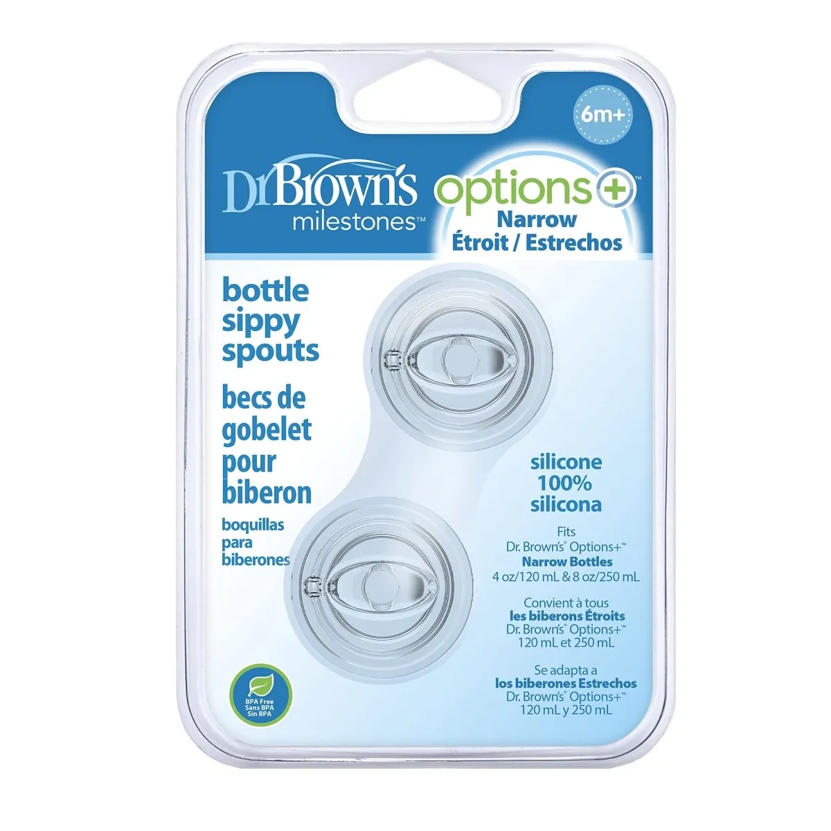 Dr.Brown's Narrow Anti-Colic Baby Bottle Sippy Spout, 2-Pack - Transparent