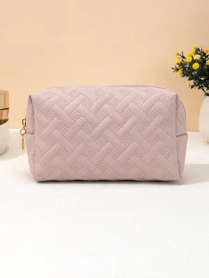 Dusty Pink PU Square Makeup Bag Cosmetic Organizer Toiletries Bag Makeup