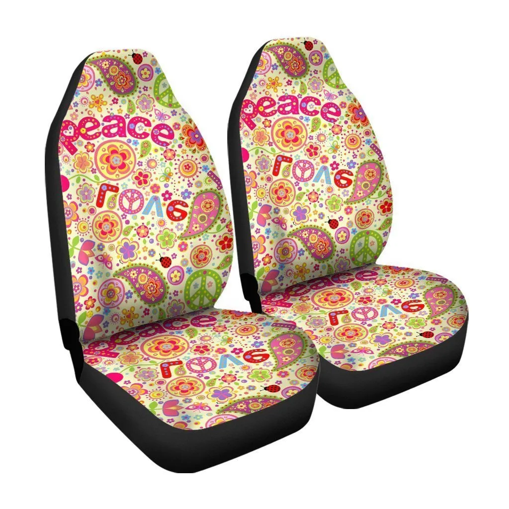 Hippie Peace Car Seat Covers Custom Flower Hippie Car Accessories