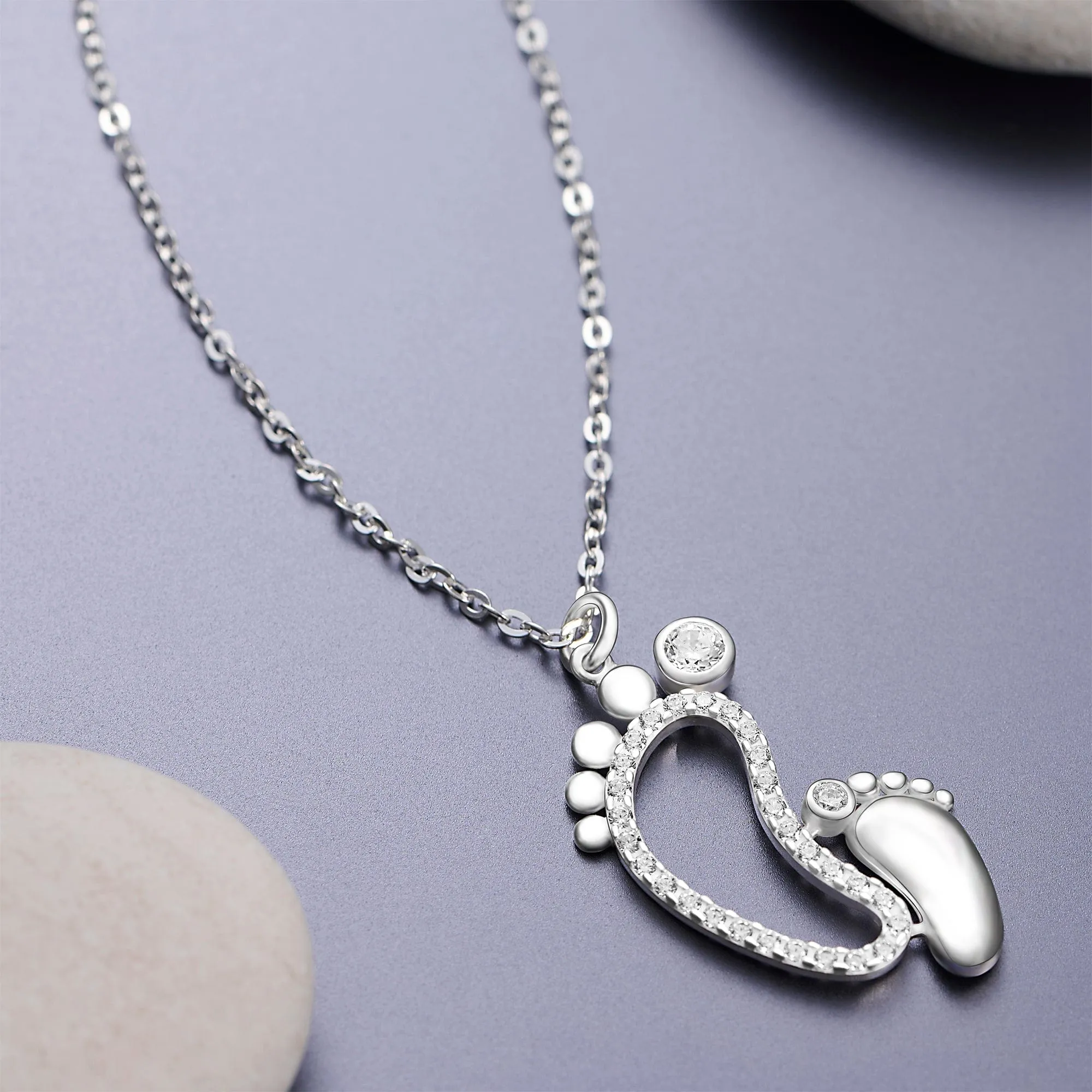 Mom and Baby Feet Necklace Sterling Silver