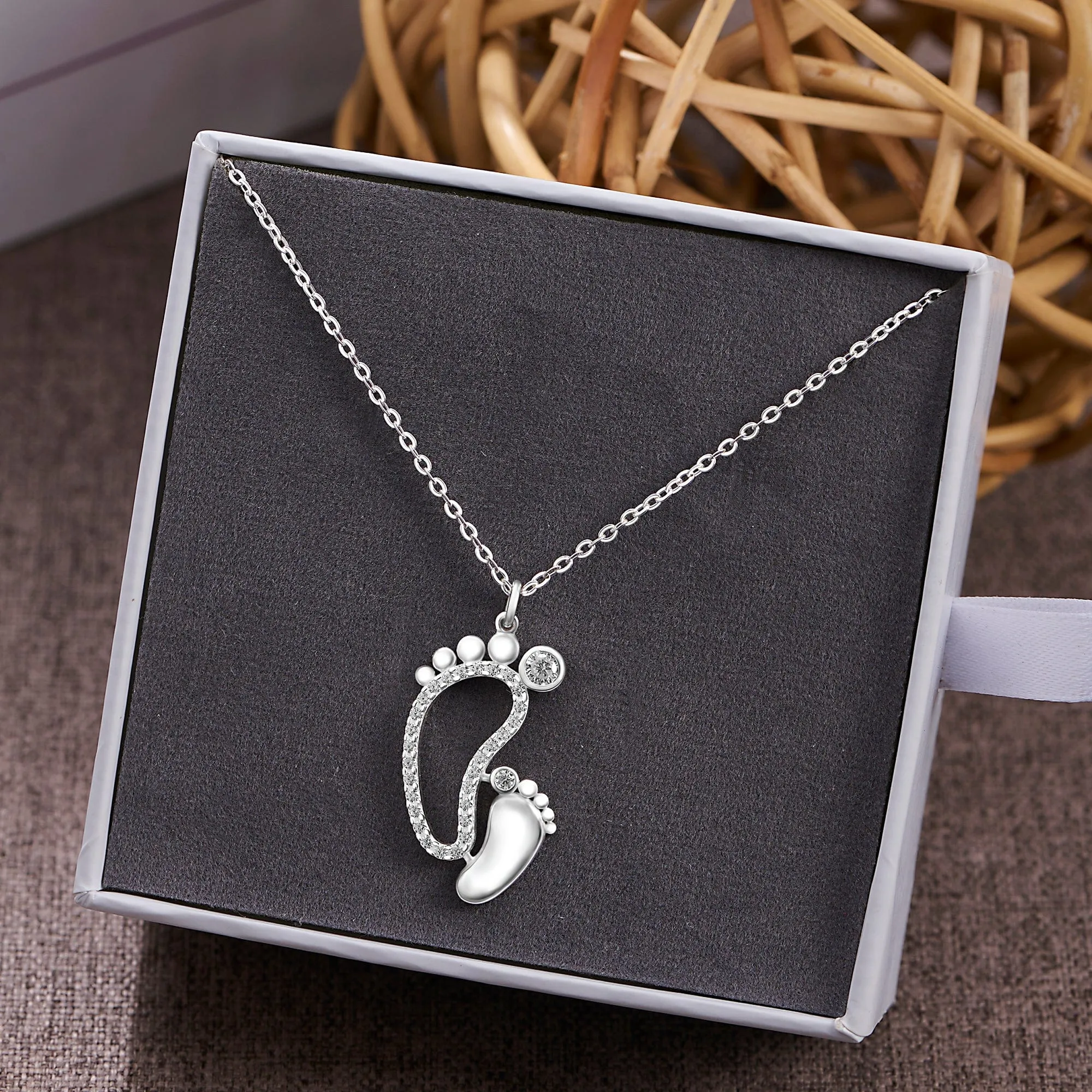 Mom and Baby Feet Necklace Sterling Silver