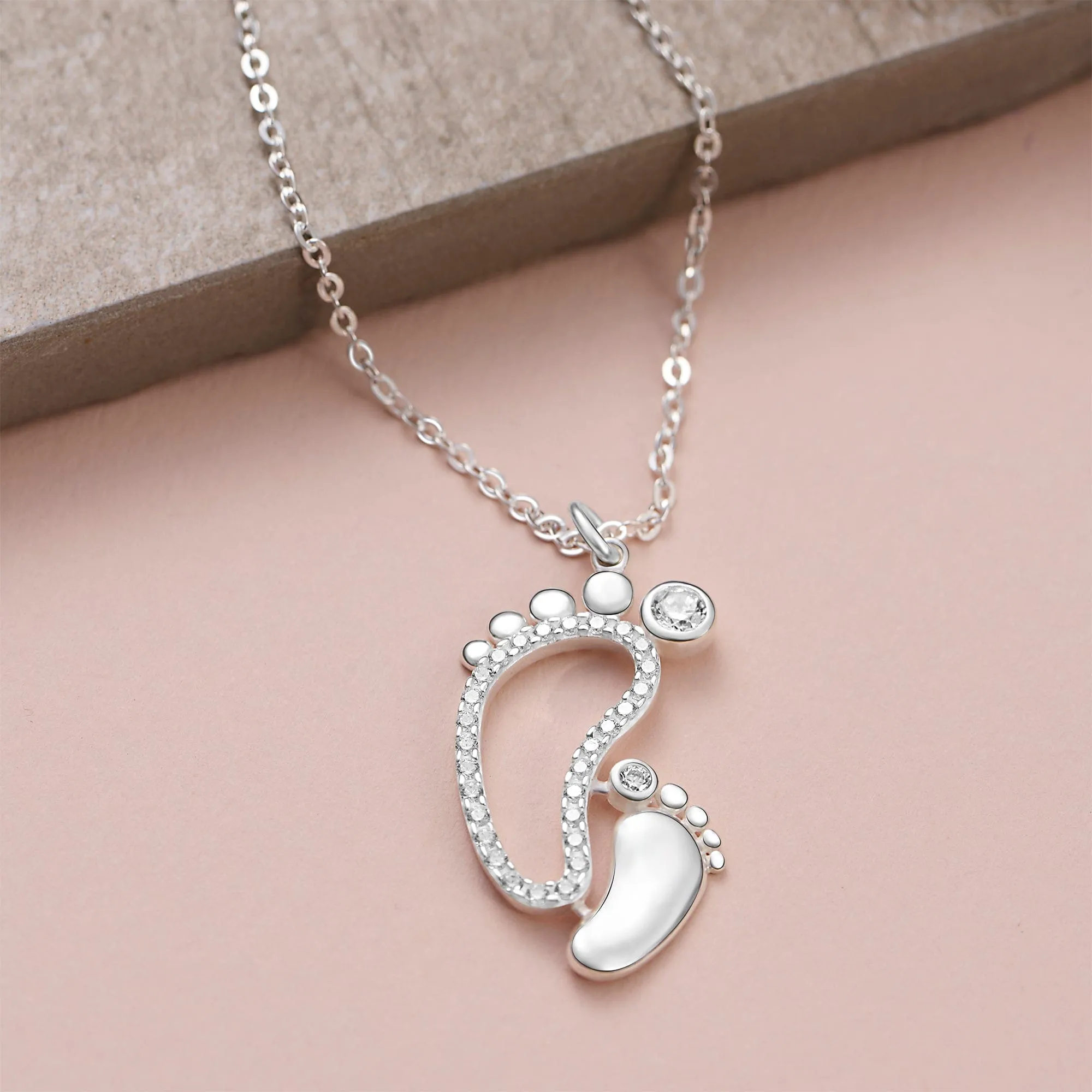 Mom and Baby Feet Necklace Sterling Silver