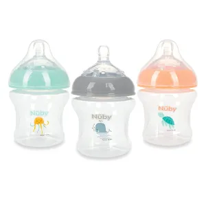 Nuby Infant Baby Bottles with Slow Flow Nipple, 3 Pack, 6oz, Boy