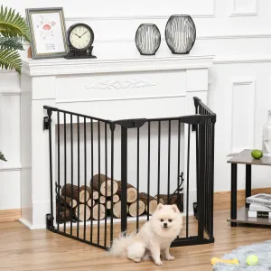 Pet Safety Gate 3-Panel Playpen Fireplace Christmas Tree Metal Fence Stair Barrier Room Divider with Walk Through Door Automatically Close Lock Black