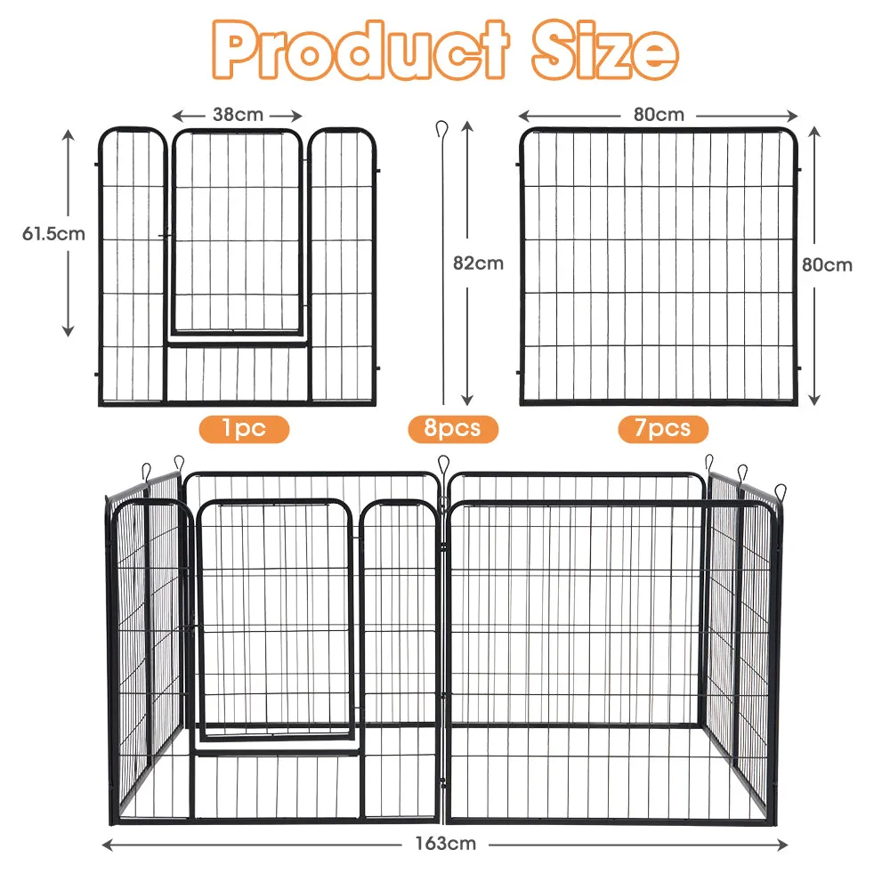 Petzly Dog Playpen Puppy Exercise Cage Pet Cage Enclosure 8 Panel 80x80CM Black