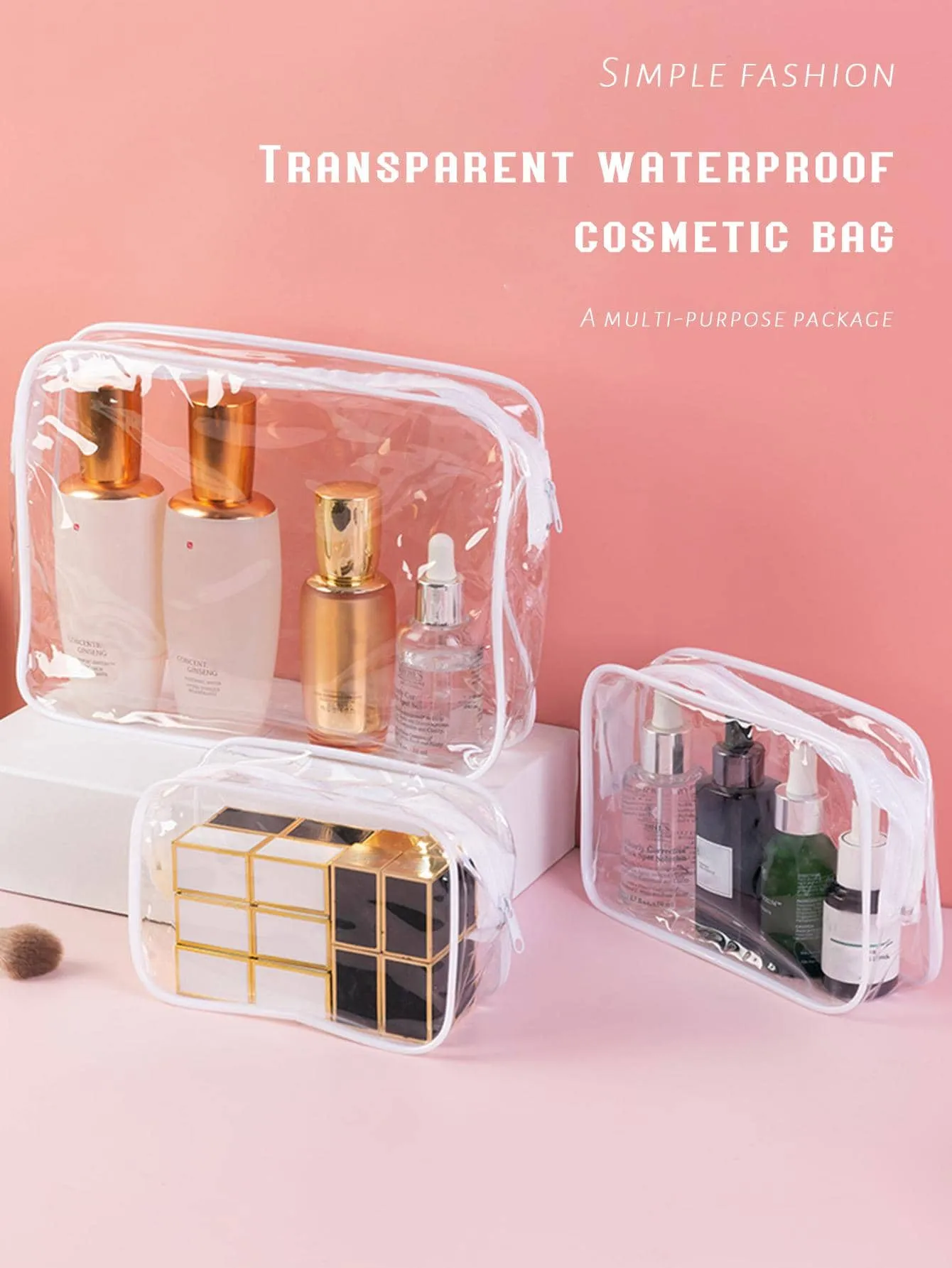 PVC Travel Clear Toiletry Bag Transparent Portable Makeup Bag Cosmetic Organizer