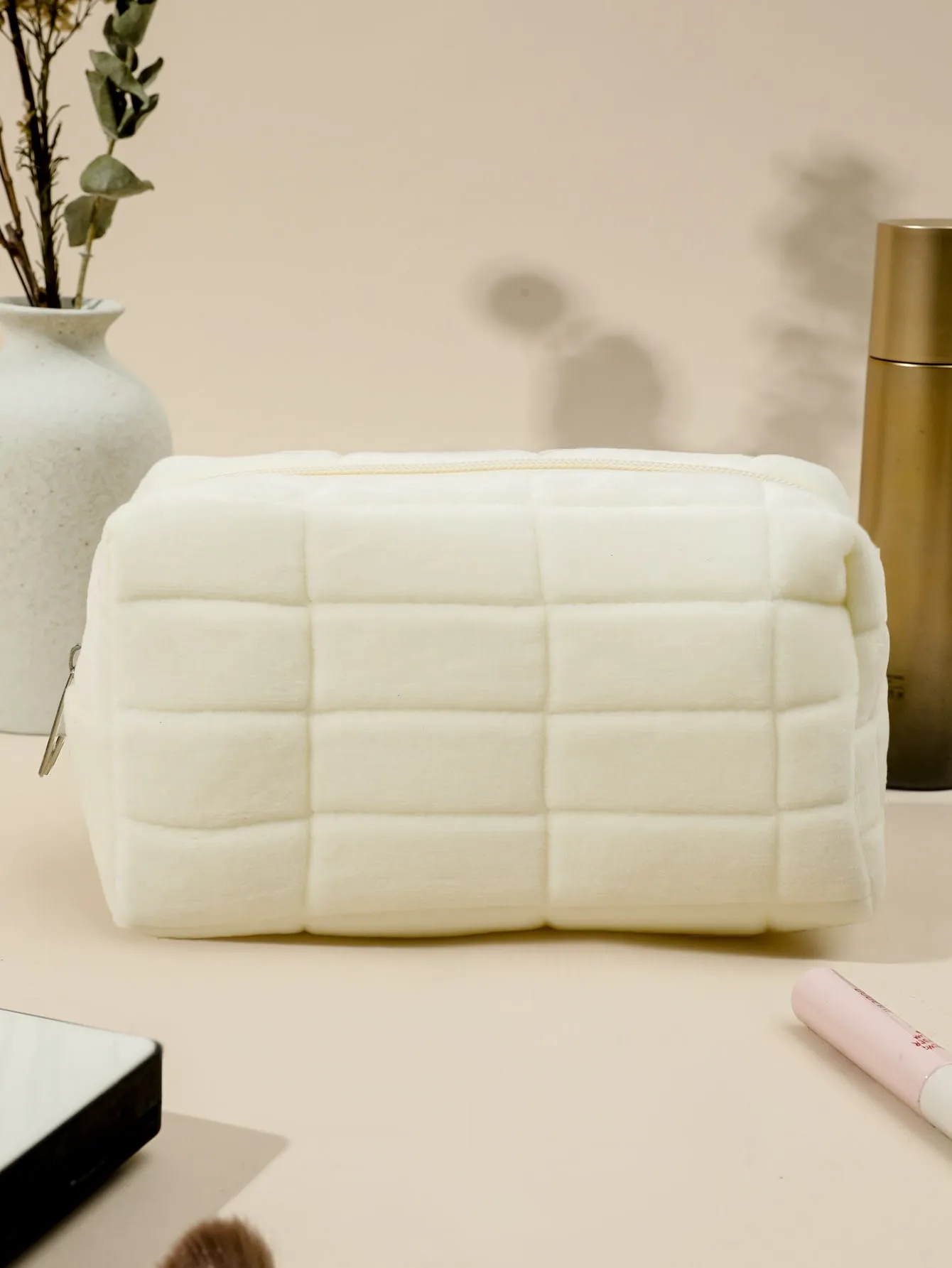 Soft Plush Makeup Bag Cosmetic Organizer Toiletries Bag Makeup Organizer Zip