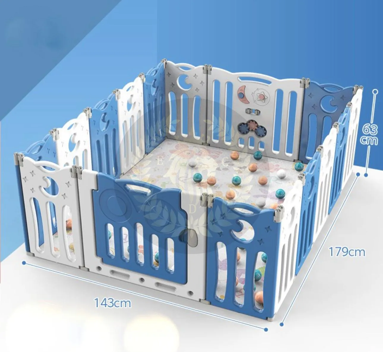 Super Cool 16 Panel Indoor/Outdoor Foldable Play Yard Upgraded Fence | Safety Play Area with Activity for Toddlers and Infants | 3 Colours